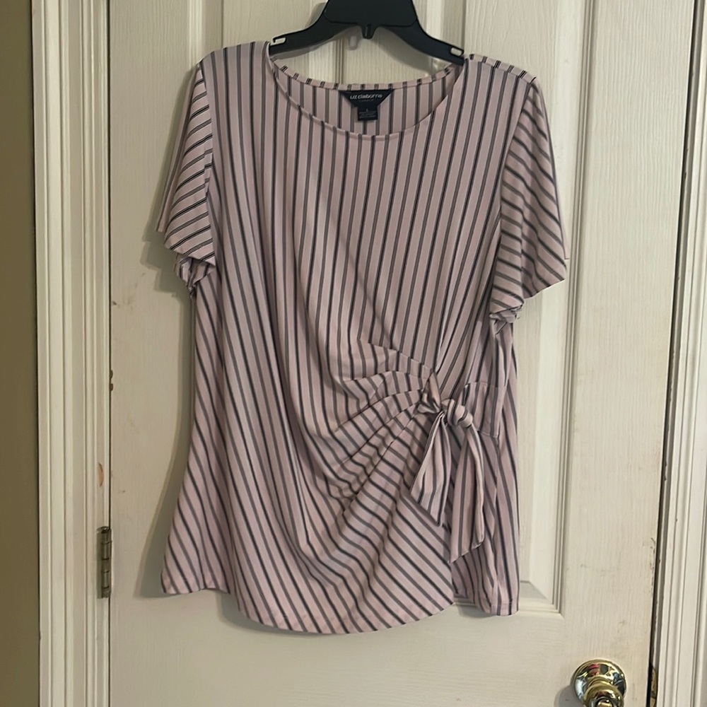 Liz Claiborne pink striped gathered front shirt.